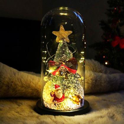 Imaginea din Brad de Crăciun luminos într-o vază de sticlă, împachetat cadou