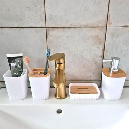 Imaginea din Set de baie alb cu elemente din lemn - 4 piese