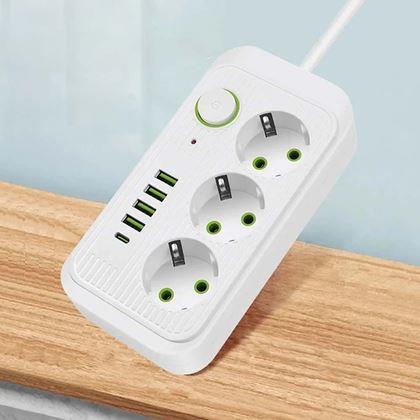 Imaginea din Prelungitor cu 3 prize și porturi USB