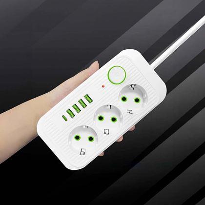 Imaginea din Prelungitor cu 3 prize și porturi USB