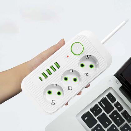 Imaginea din Prelungitor cu 3 prize și porturi USB