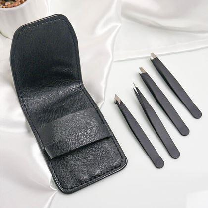 Imaginea din Set de pensete 4 bucăți în etui - negru