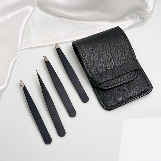 Imaginea din Set de pensete 4 bucăți în etui - negru