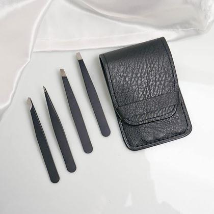 Imaginea din Set de pensete 4 bucăți în etui - negru