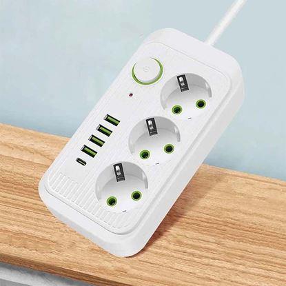 Imaginea Prelungitor cu 3 prize și porturi USB