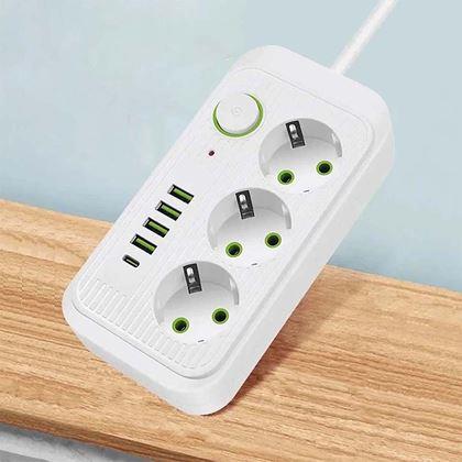 Imaginea din Prelungitor cu 3 prize și porturi USB
