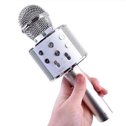 Imaginea din Microfon karaoke wireless cu difuzor și Bluetooth argintiu