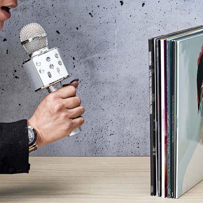 Imaginea Microfon karaoke wireless cu difuzor și Bluetooth argintiu
