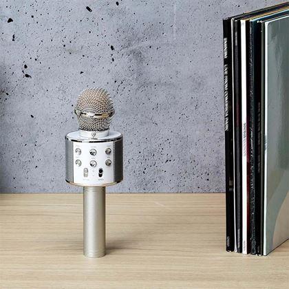 Imaginea din Microfon karaoke wireless cu difuzor și Bluetooth argintiu