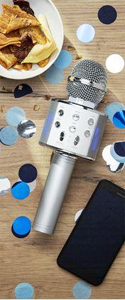 Imaginea din Microfon karaoke wireless cu difuzor și Bluetooth argintiu