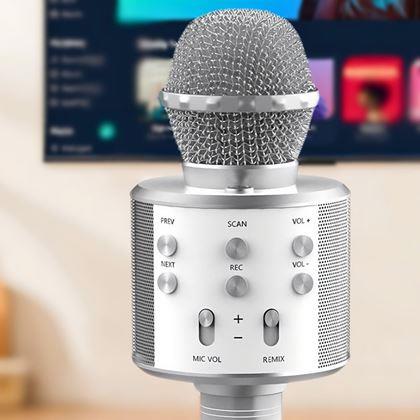 Imaginea din Microfon karaoke wireless cu difuzor și Bluetooth argintiu