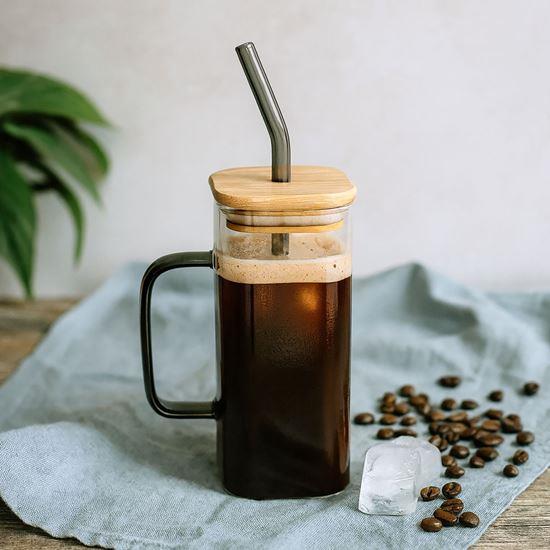 Imaginea din Pahar pătrat cu capac, pai și mâner - 350 ml