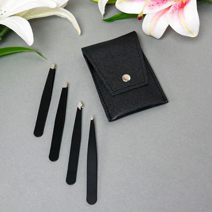 Imaginea din Set de pensete 4 bucăți în etui - negru