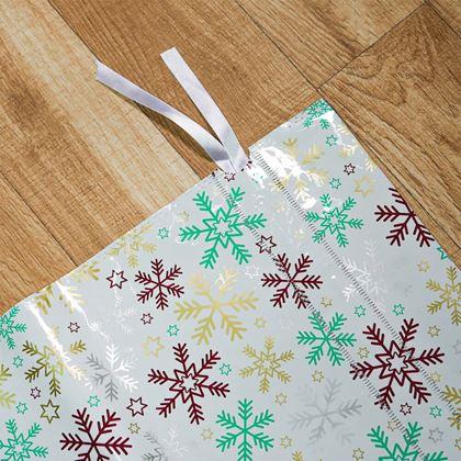 Imaginea din Geanta de ambalare cadou de Craciun cu sfoara - 51x39 cm - fulgi de zăpadă