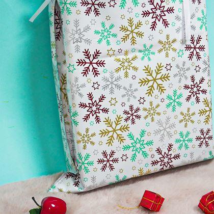 Imaginea din Geanta de ambalare cadou de Craciun cu sfoara - 51x39 cm - fulgi de zăpadă