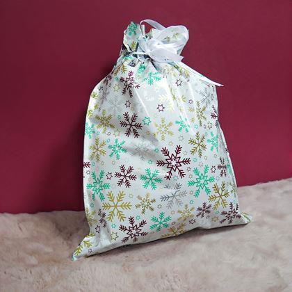 Imaginea din Geanta de ambalare cadou de Craciun cu sfoara - 51x39 cm - fulgi de zăpadă