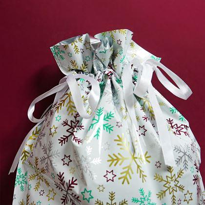 Imaginea din Geanta de ambalare cadou de Craciun cu sfoara - 51x39 cm - fulgi de zăpadă