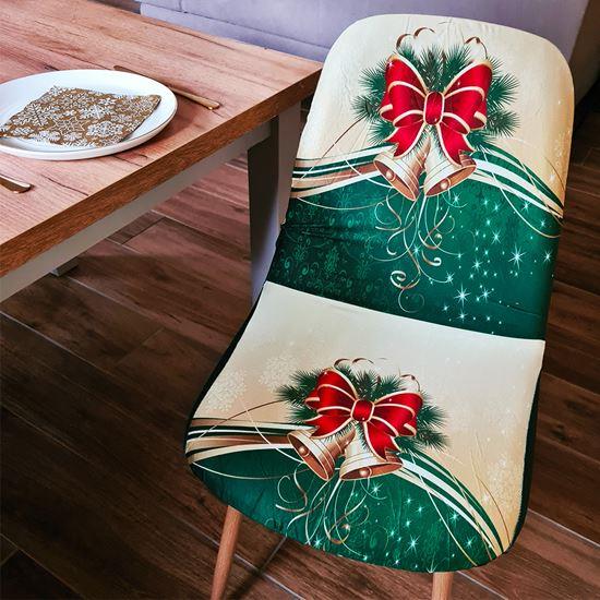 Imaginea din Huse pentru scaune cu motive de Crăciun  - eleganță de Crăciun verde și aurie