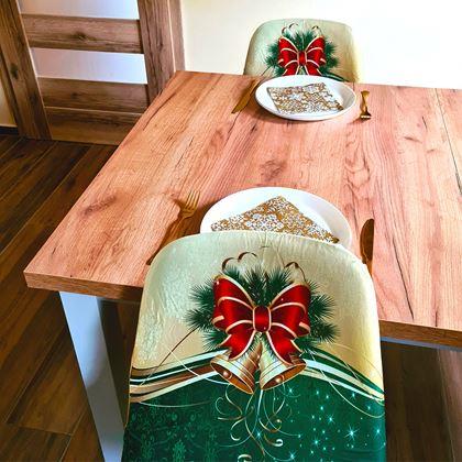 Imaginea din Huse pentru scaune cu motive de Crăciun  - eleganță de Crăciun verde și aurie