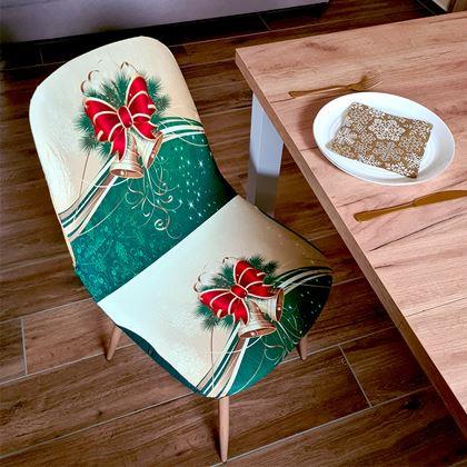 Imaginea din Huse pentru scaune cu motive de Crăciun  - eleganță de Crăciun verde și aurie