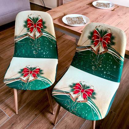 Imaginea din Huse pentru scaune cu motive de Crăciun  - eleganță de Crăciun verde și aurie