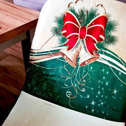 Imaginea din Huse pentru scaune cu motive de Crăciun  - eleganță de Crăciun verde și aurie