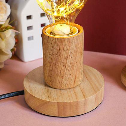Imaginea din Lampa de masa din lemn cu bec  -  lumina calda