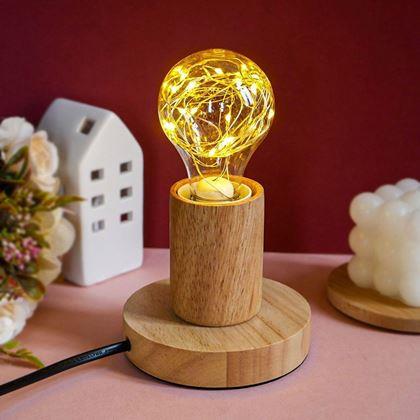 Imaginea din Lampa de masa din lemn cu bec  -  lumina calda