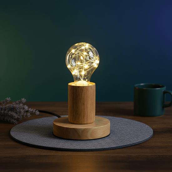 Imaginea din Lampa de masa din lemn cu bec  -  lumina neutra