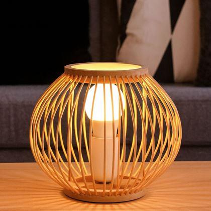 Imaginea din Lampă de masă din bambus cu bec LED, alb cald