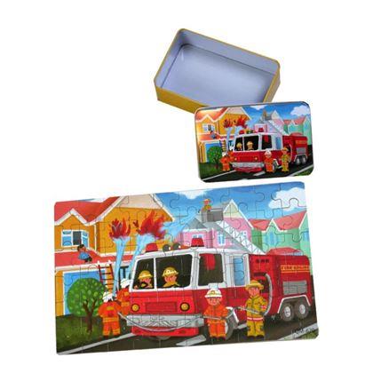 Imaginea din Puzzle pentru copii într-o cutie de tablă  -  pompieri