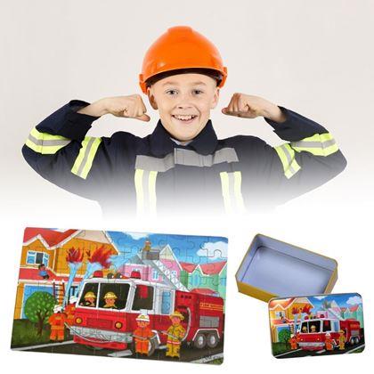 Imaginea din Puzzle pentru copii într-o cutie de tablă  -  pompieri