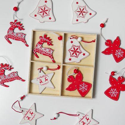 Imaginea din Set de ornamente din lemn 12 bucăți - mix de Crăciun