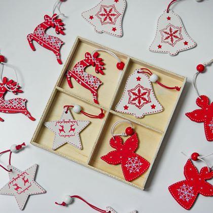 Imaginea din Set de ornamente din lemn 12 bucăți - mix de Crăciun