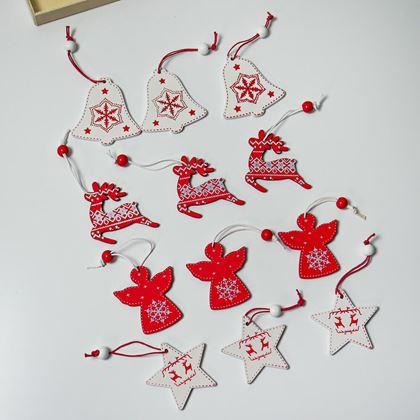 Imaginea din Set de ornamente din lemn 12 bucăți - mix de Crăciun