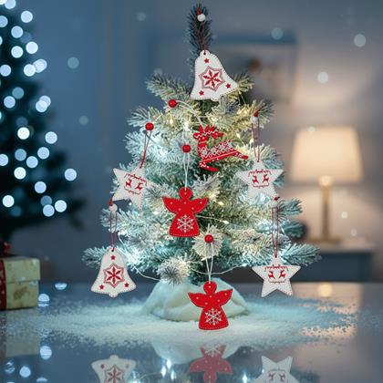 Imaginea din Set de ornamente din lemn 12 bucăți - mix de Crăciun