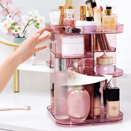 Imaginea din Organizer mare rotativ pentru cosmetice -  roz transparent