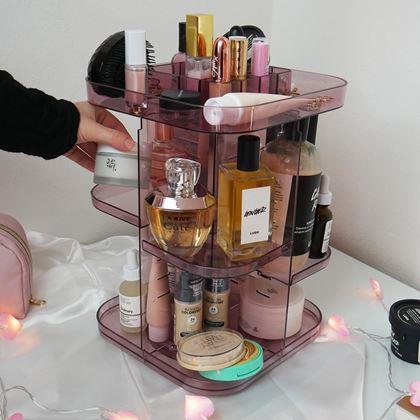 Imaginea din Organizer mare rotativ pentru cosmetice -  roz transparent