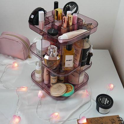 Imaginea din Organizer mare rotativ pentru cosmetice -  roz transparent
