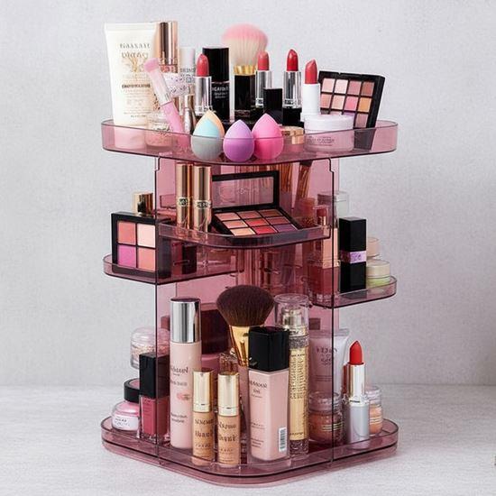 Imaginea din Organizer mare rotativ pentru cosmetice -  roz transparent