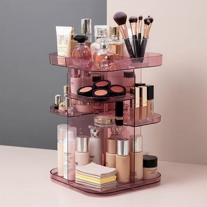 Imaginea din Organizer mare rotativ pentru cosmetice -  roz transparent