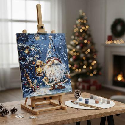 Imaginea din Pictura pe numere, pânză întinsă pe ramă - Elf de Crăciun