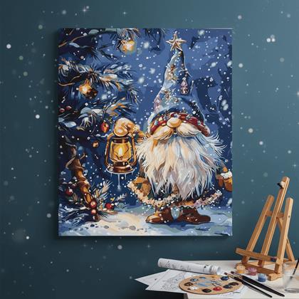 Imaginea din Pictura pe numere, pânză întinsă pe ramă - Elf de Crăciun