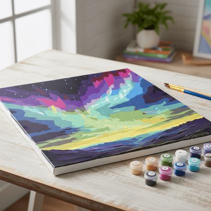 Imaginea din Pictura pe numere, pânză întinsă pe ramă - aurora boreală