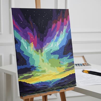 Imaginea din Pictura pe numere, pânză întinsă pe ramă - aurora boreală