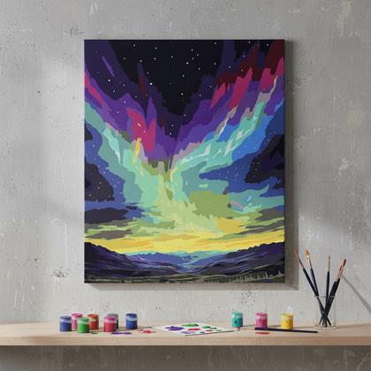 Imaginea din Pictura pe numere, pânză întinsă pe ramă - aurora boreală