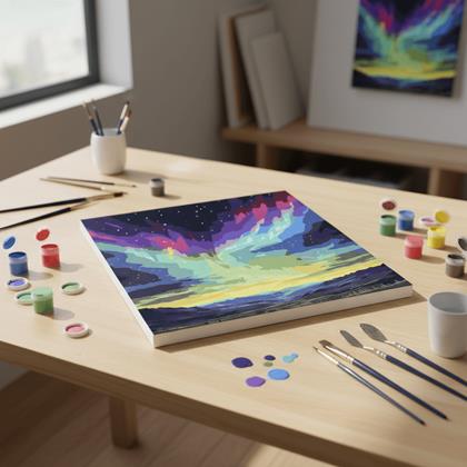 Imaginea din Pictura pe numere, pânză întinsă pe ramă - aurora boreală