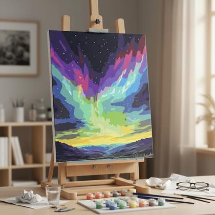 Imaginea din Pictura pe numere, pânză întinsă pe ramă - aurora boreală