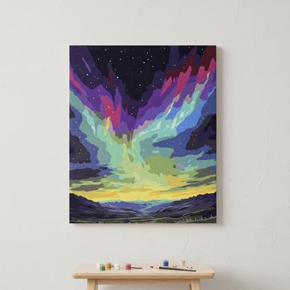 Imaginea din Pictura pe numere, pânză întinsă pe ramă - aurora boreală