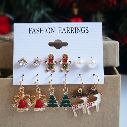 Imaginea din Cercei de Craciun 6 perechi  -  set verde